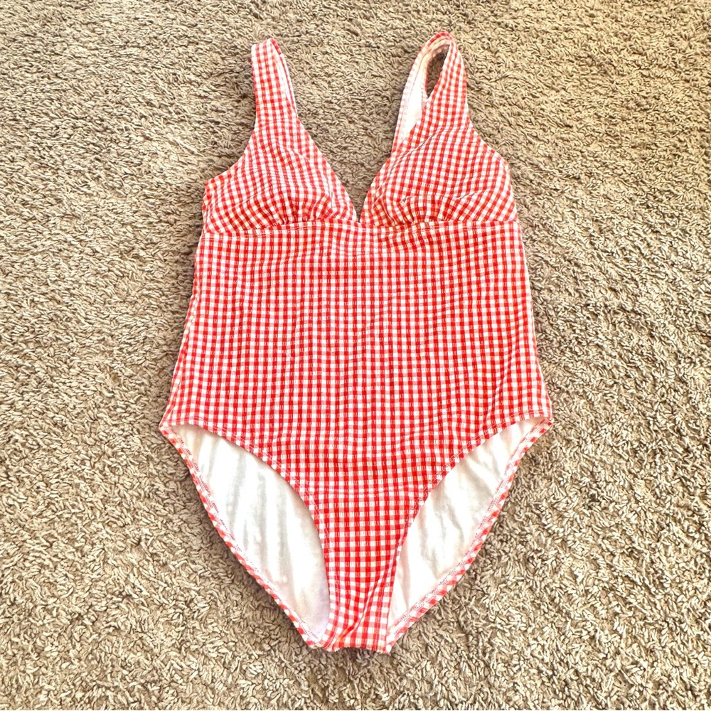 Shade & Shore Red Gingham One Piece Swimsuit